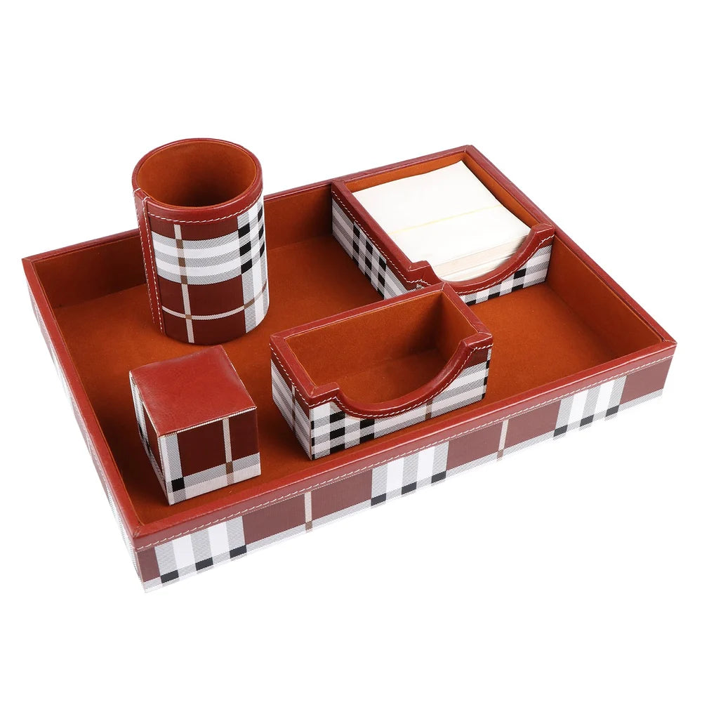 Premium Checkered Desk Organizer Set
