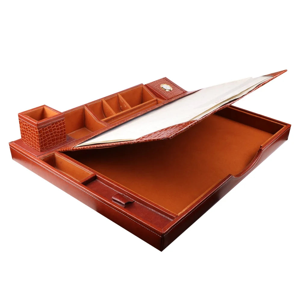 Croc Leather Desk Pad Organizer Set