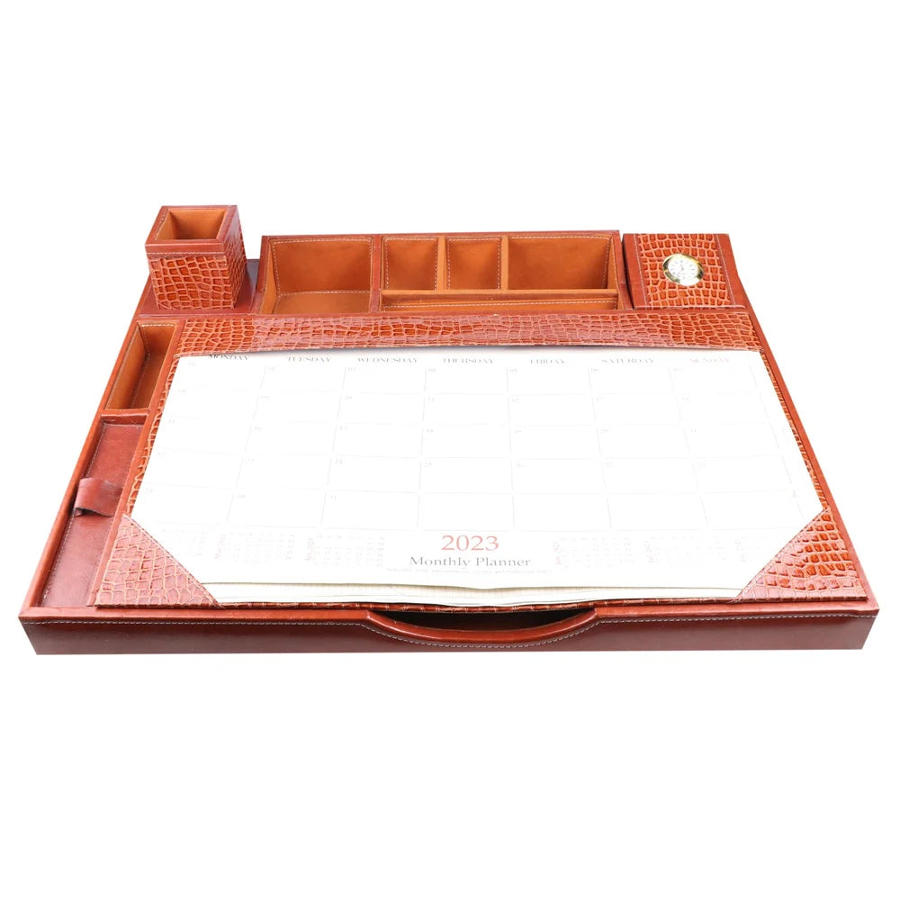 Croc Leather Desk Pad Organizer Set