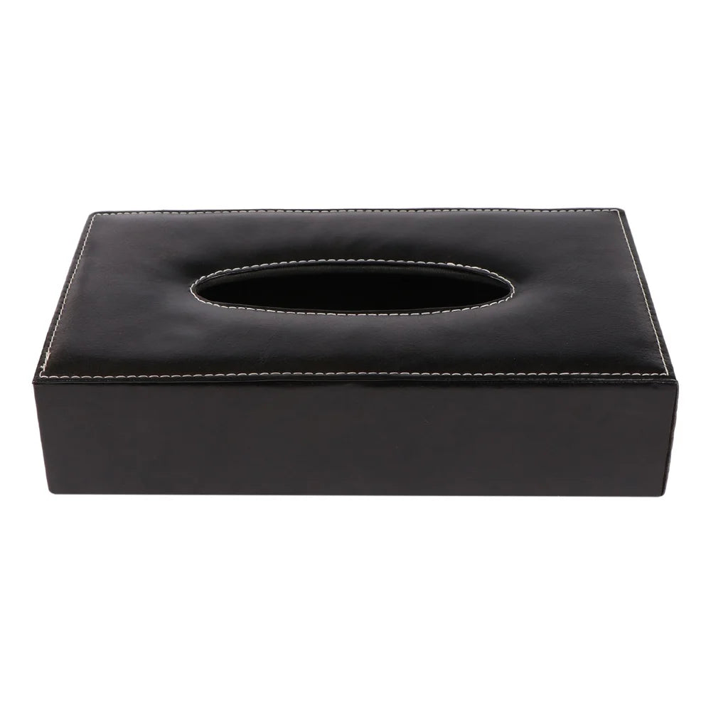 Rectangular Leather Tissue Box – Black