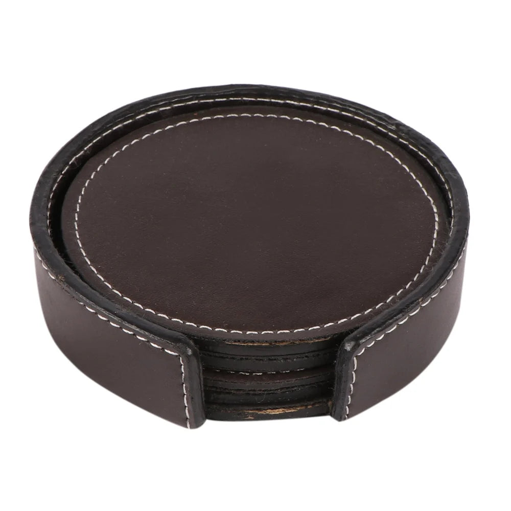 Premium Leather Coaster Set with Holder