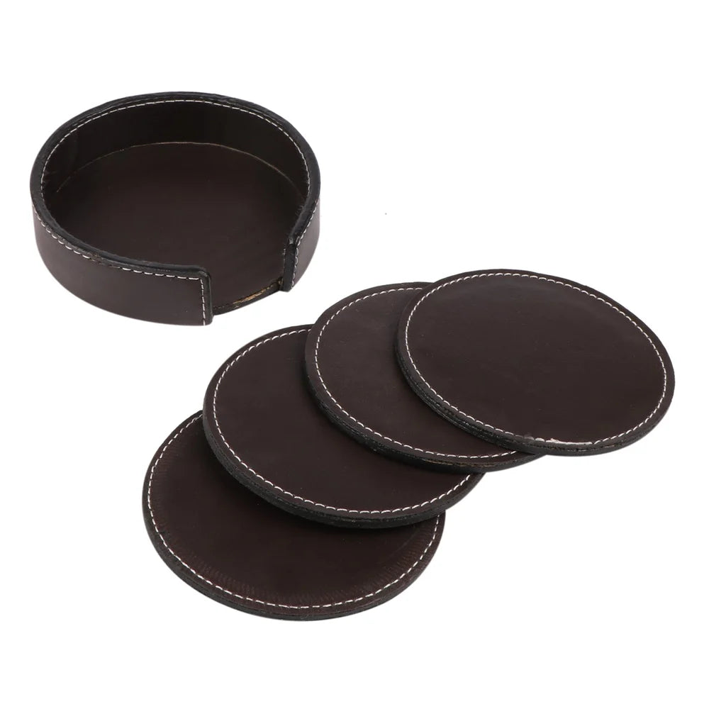 Premium Leather Coaster Set with Holder