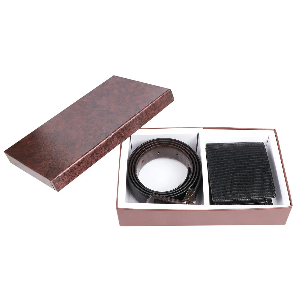 Black Leather Belt & Wallet Gift Set