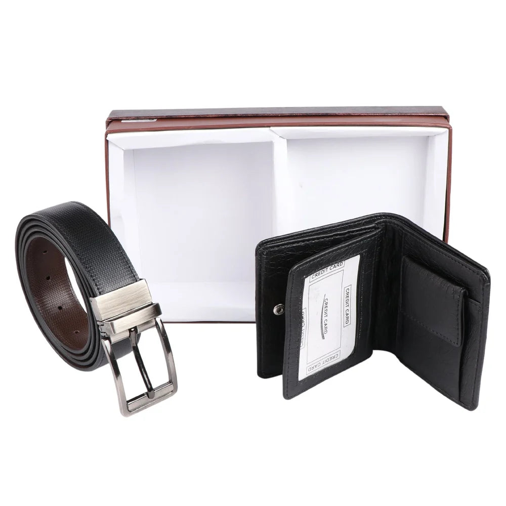Black Leather Belt & Wallet Gift Set