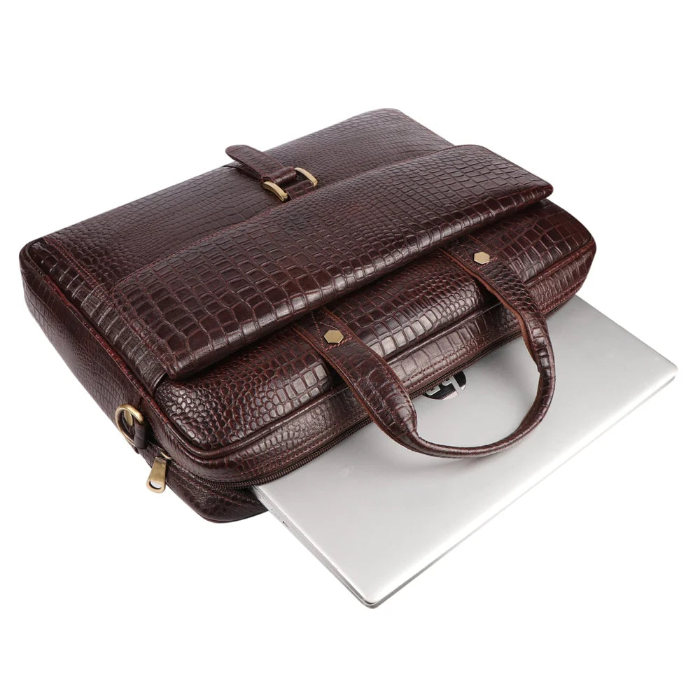 Croc Leather Laptop Bag