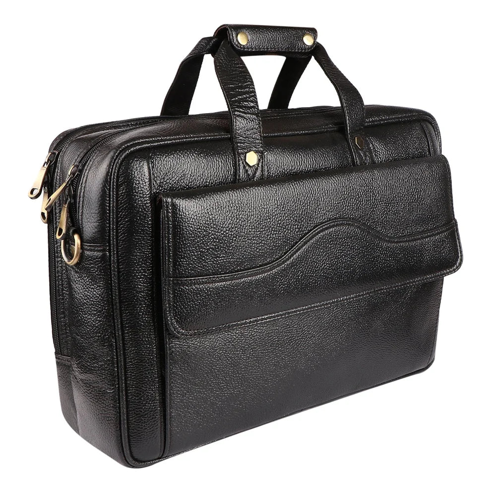 Weirvi Elite Black Leather Office Briefcase