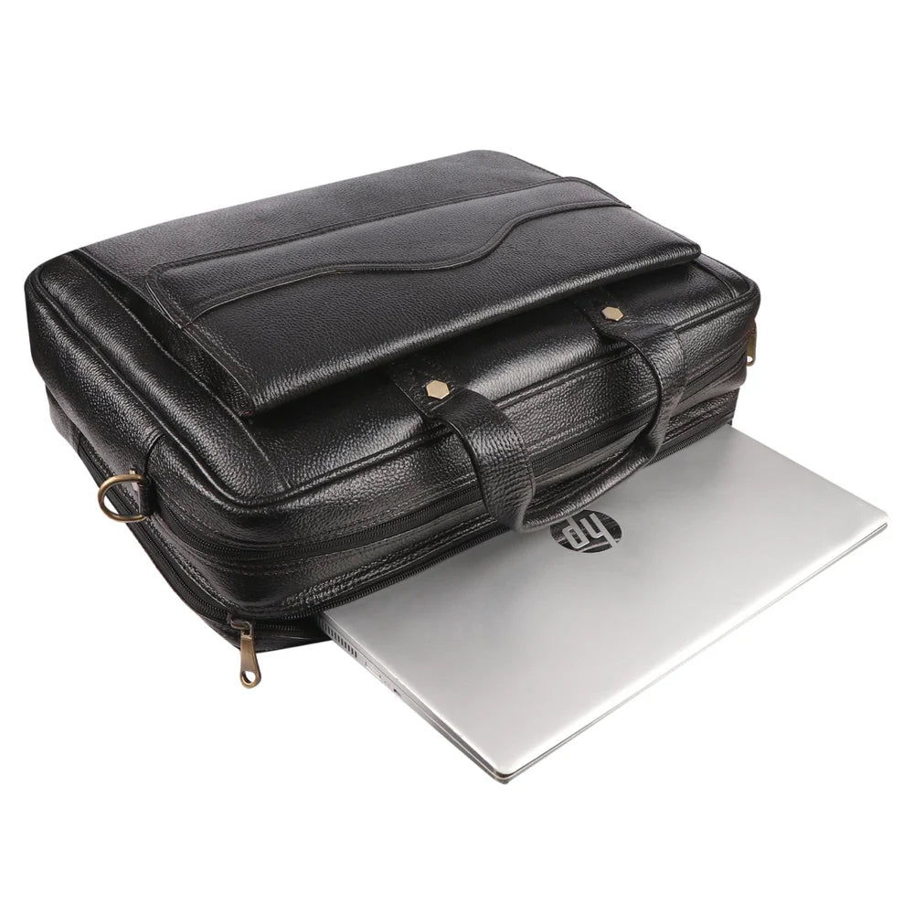 Weirvi Elite Black Leather Office Briefcase